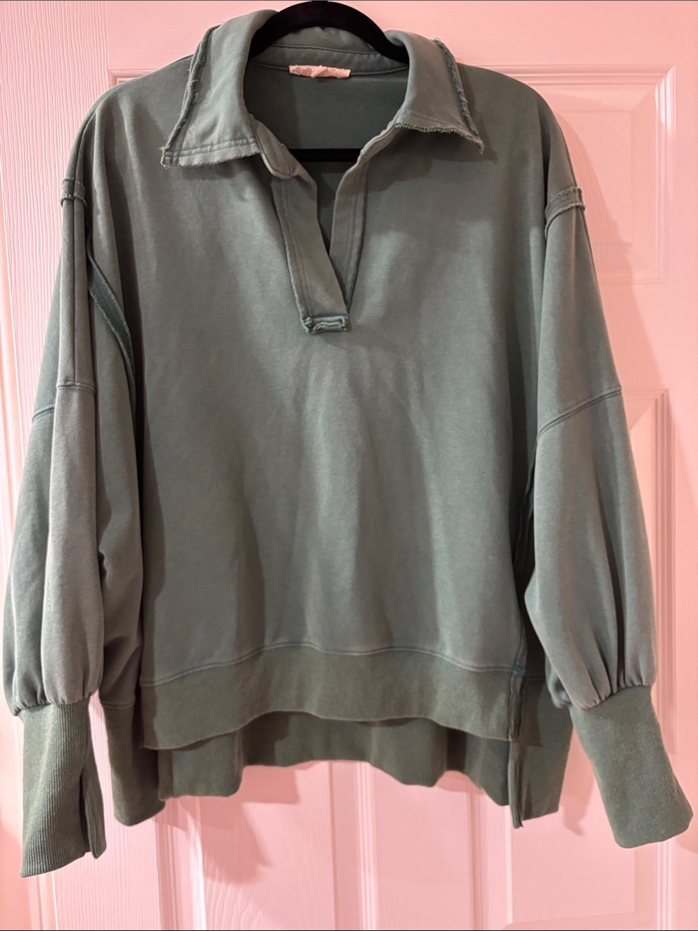 Peach Love California Relaxed Collared Pullover - Sage oversized